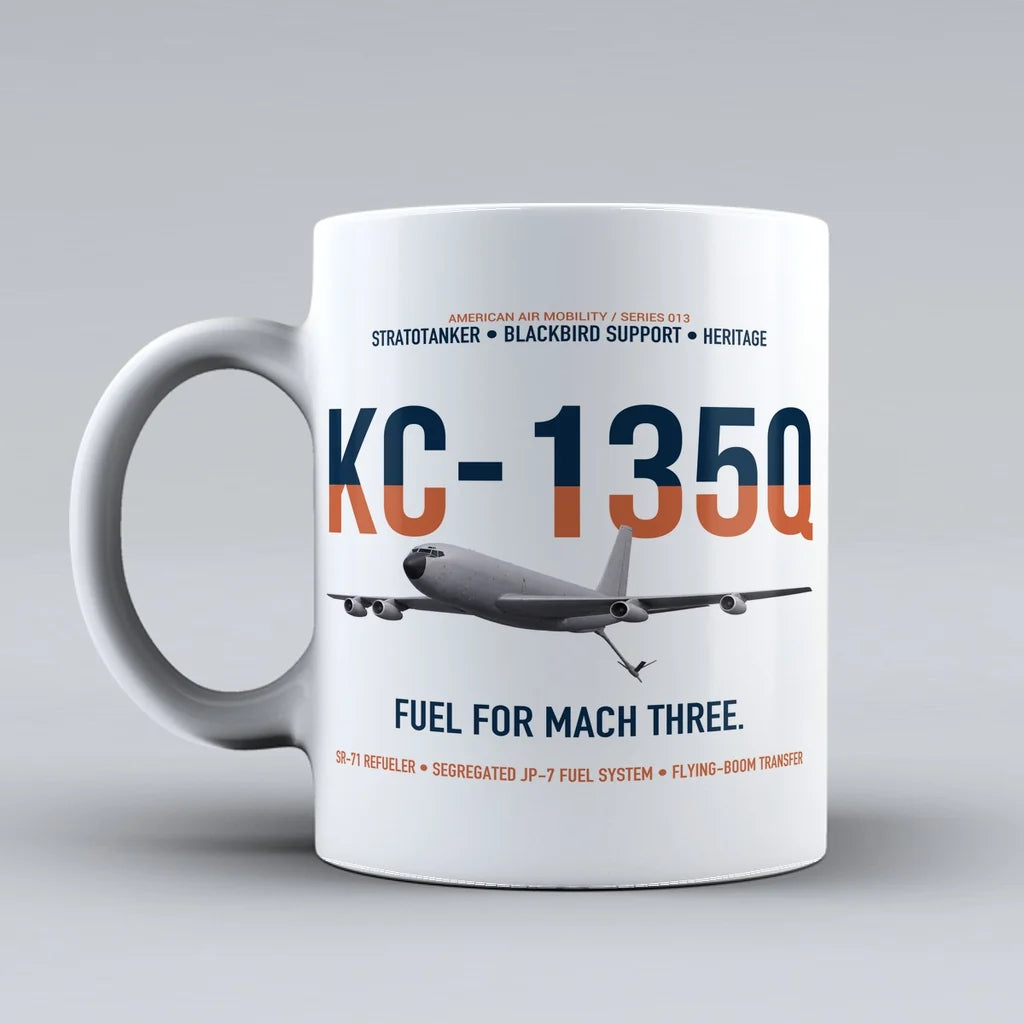 KC-135Q Blackbird Tanker design on white ceramic mug, double-side print