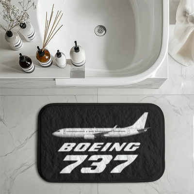 The Boeing 737 aviation design on soft absorbent fabric with non-slip backing bath mat.