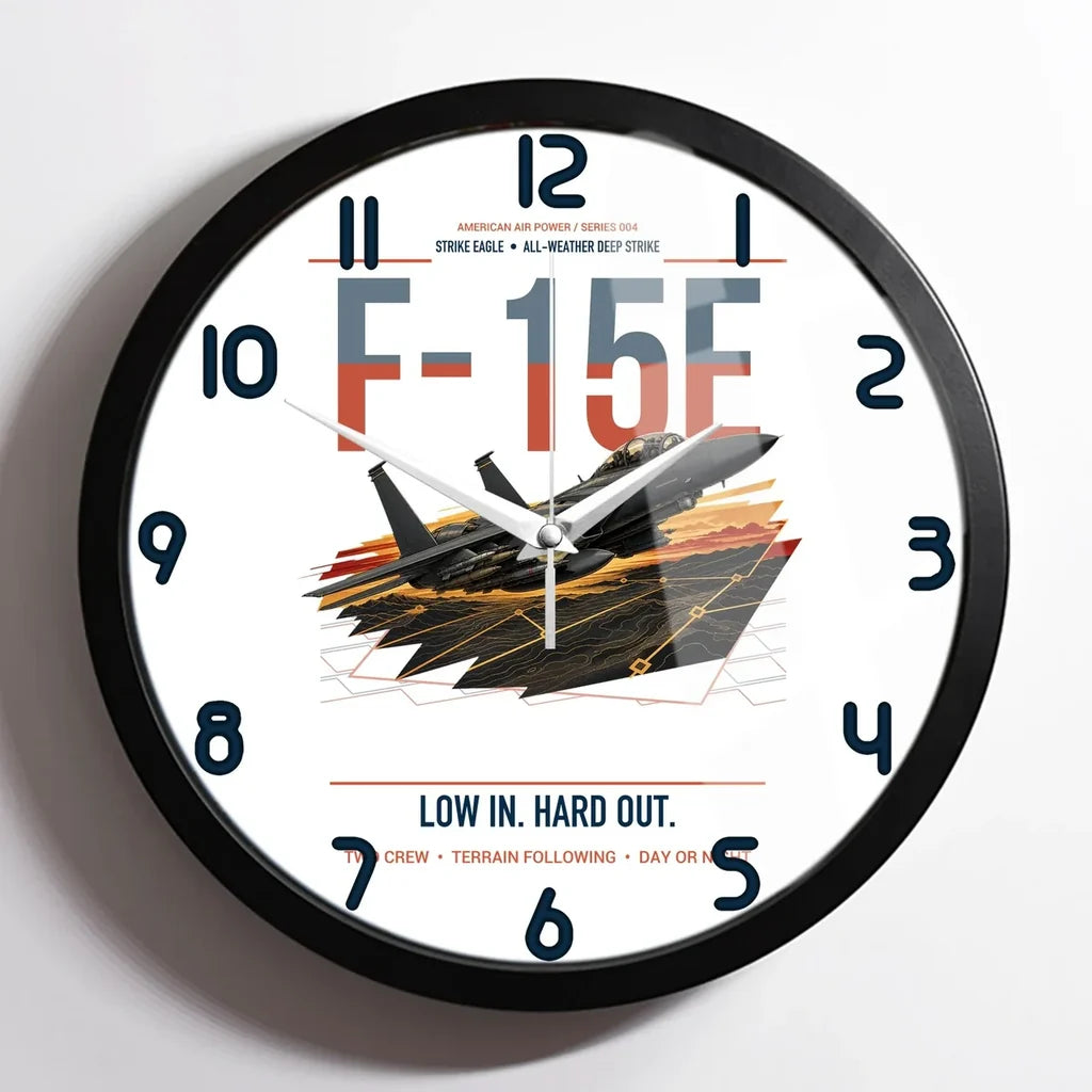 F-15E Strike Eagle design on white framed wall clock