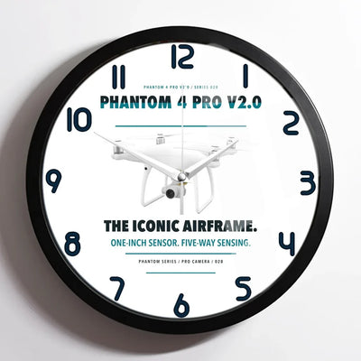 DJI Phantom 4 Pro V2.0 design on white framed wall clock