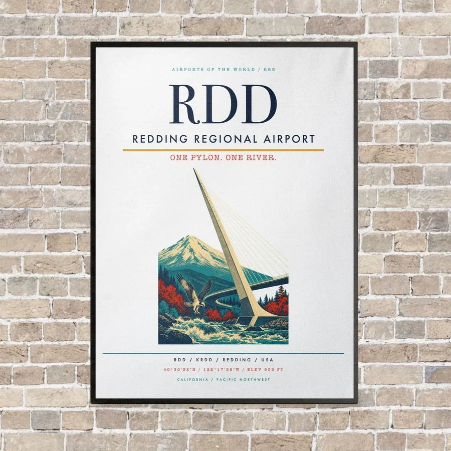 Redding Regional Airport RDD vertical canvas print - framed - white background