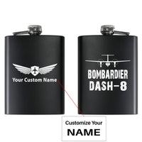 Thumbnail for Bombardier Dash-8 & Plane aviation design on stainless hip flask, compact pocket-size flask.