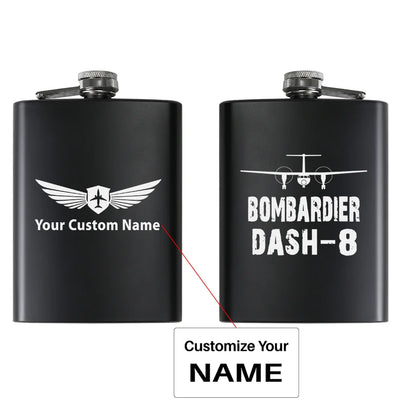 Bombardier Dash-8 & Plane aviation design on stainless hip flask, compact pocket-size flask.