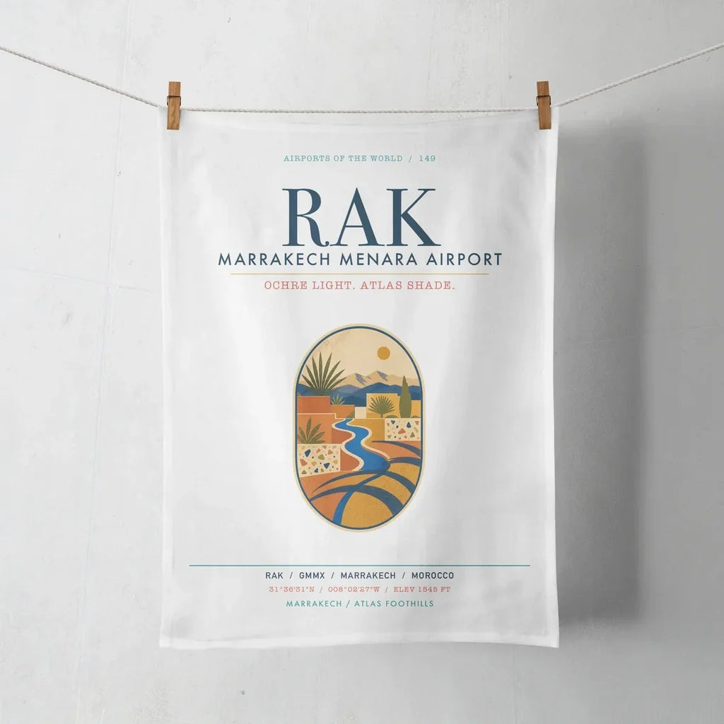 Marrakech Menara Airport (RAK) design on white towel