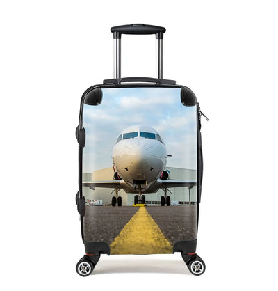 Face to Face with Beautiful Jet-Vertical Cabin Size aviation design luggage, durable shell construction.