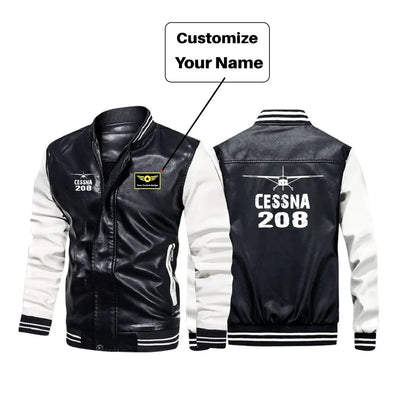 Cessna 208 & Plane aviation design printed on genuine leather with modern tailored fit stylish leather jacket.