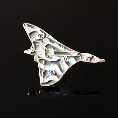 Avro Vulcan Bomber aviation design on polished metal badge.