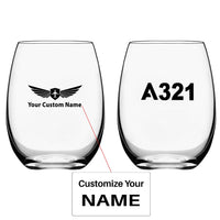 Thumbnail for Airbus A321 Flat Text Water & Drink aviation design on water glass, crystal-clear premium glassware.