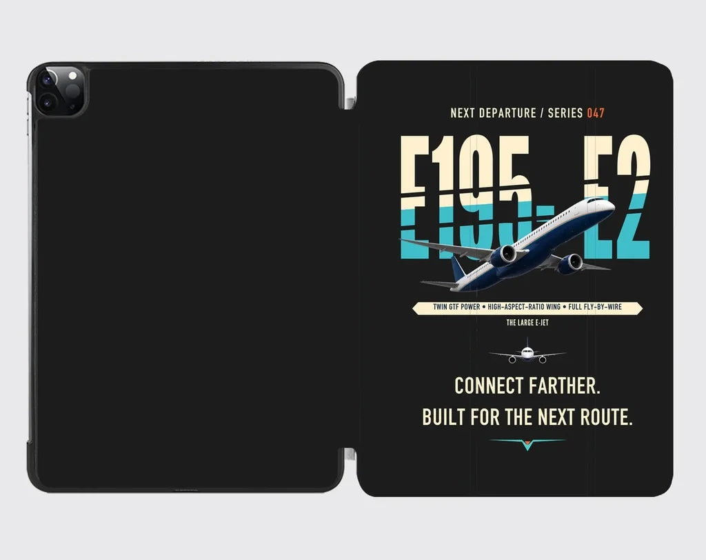 Embraer E195-E2 design on black ipad tablet case