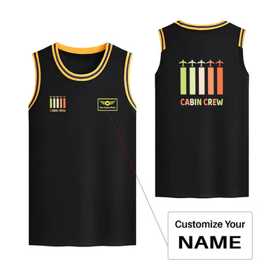 Colourful Cabin Crew Basketball Style Sports aviation design printed on quick-dry breathable fabric men's sport tank top.