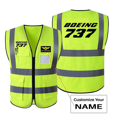 Boeing 737 & Text aviation design printed on high-visibility reflective fabric reflective vest.