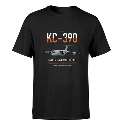 Embraer KC-390 Millennium design on black double-side t-shirt, single-side print