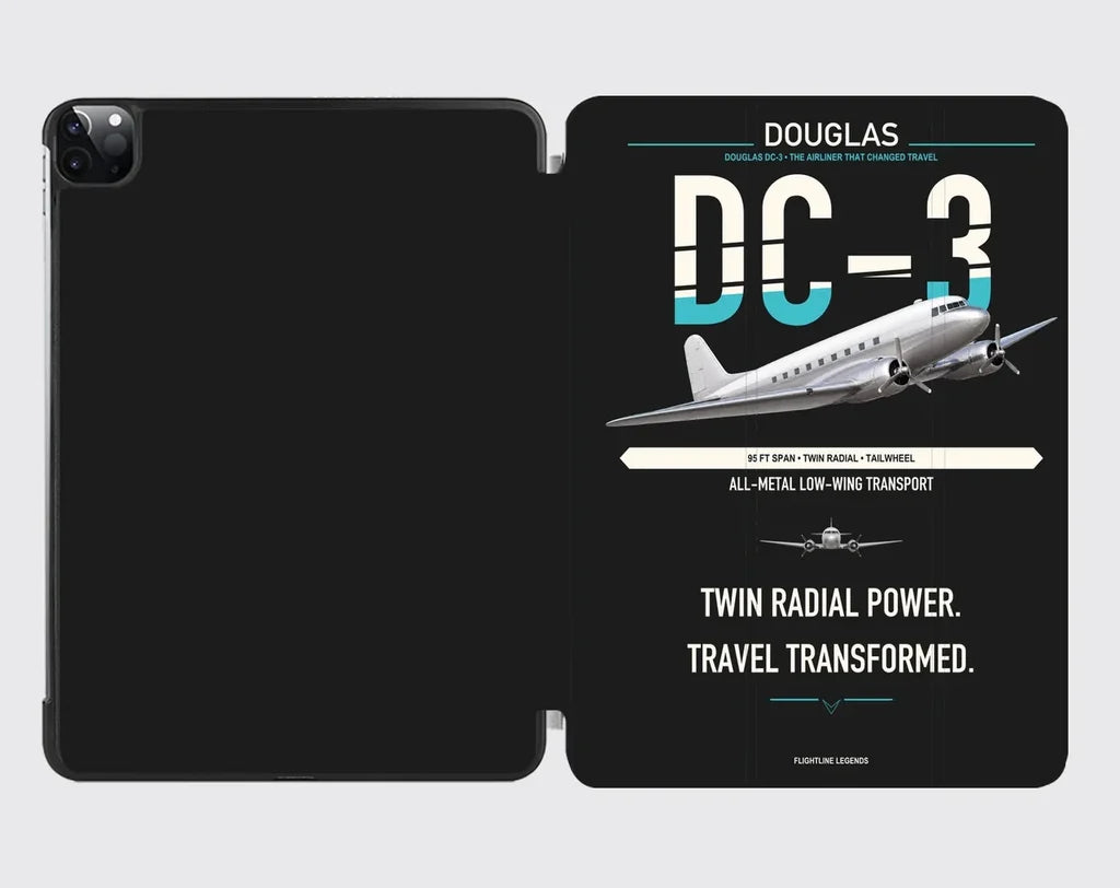 Douglas DC-3 design on black ipad tablet case