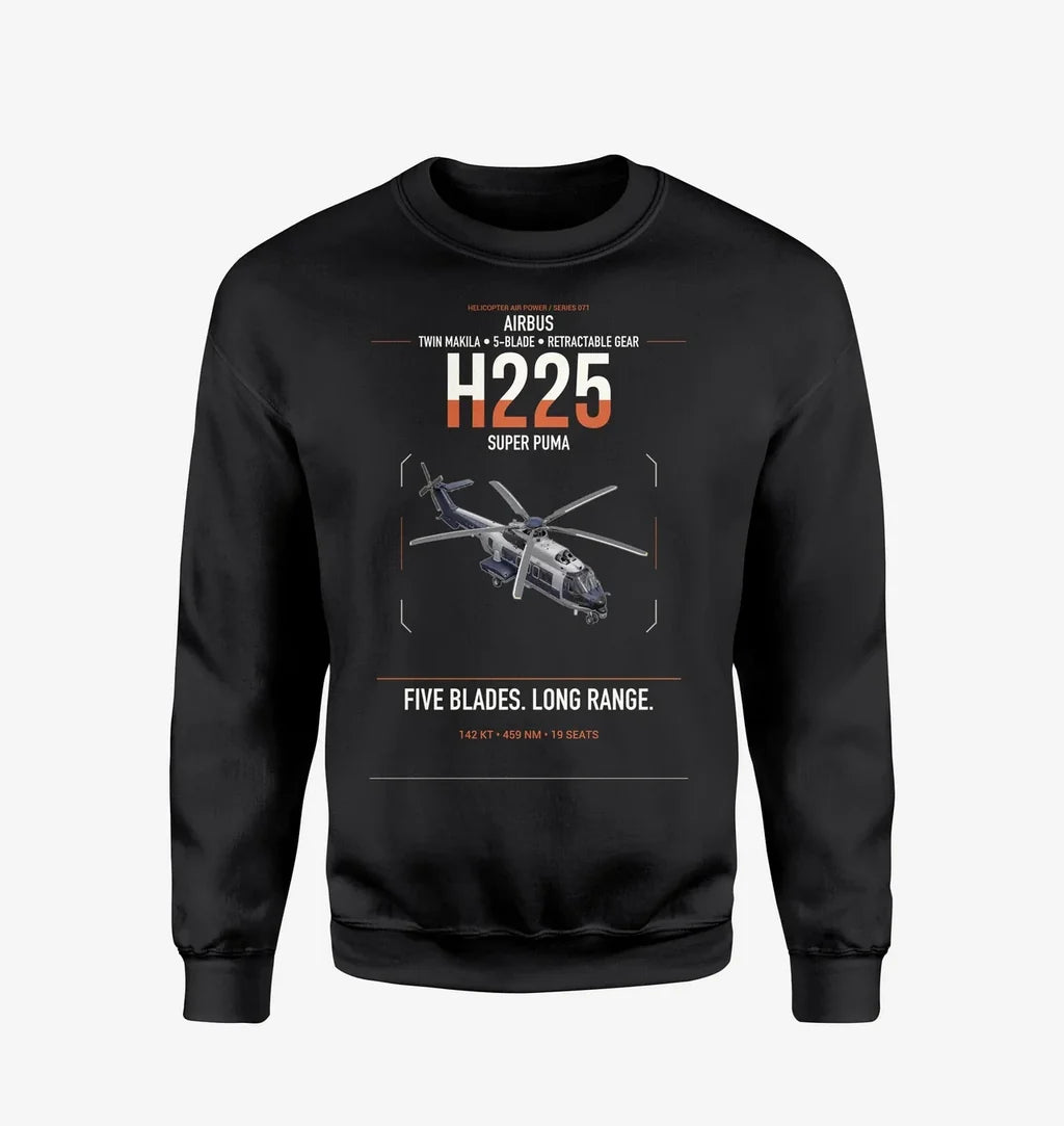 Airbus H225 design on black sweatshirt