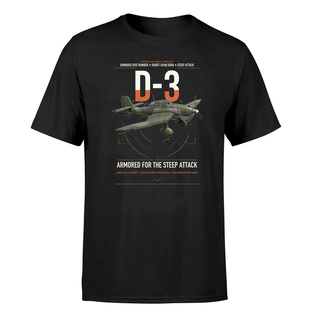 Junkers Ju 87D-3 design on black t-shirt, single-side print