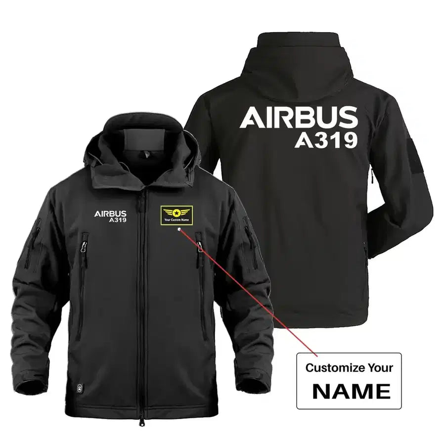 Airbus A319 & Text Military Jackets (Customizable) aviation design printed on heavy cotton shell with field-style pockets mil.