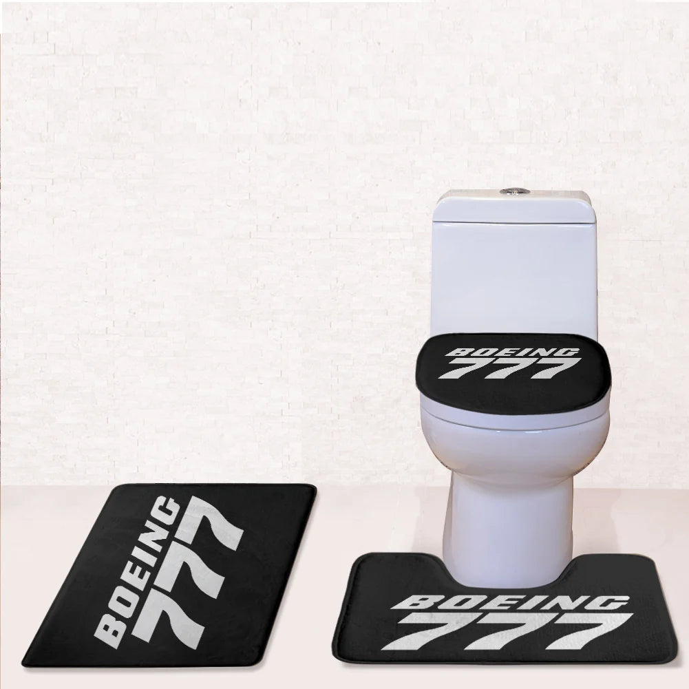 Boeing 777 & Text Toilet Seat Cover Three-piece aviation print on soft fabric toilet seat cover set.