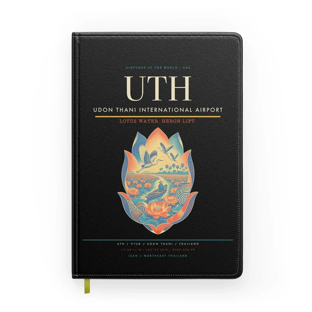 Udon Thani International Airport (UTH) design on black notebook