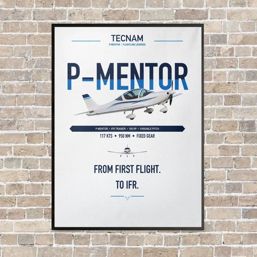 Tecnam P-Mentor vertical canvas print - framed - white background