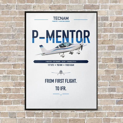 Tecnam P-Mentor vertical canvas print - framed - white background
