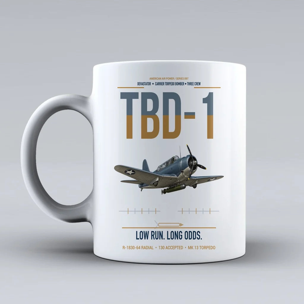 TBD-1 Devastator design on white ceramic mug, double-side print