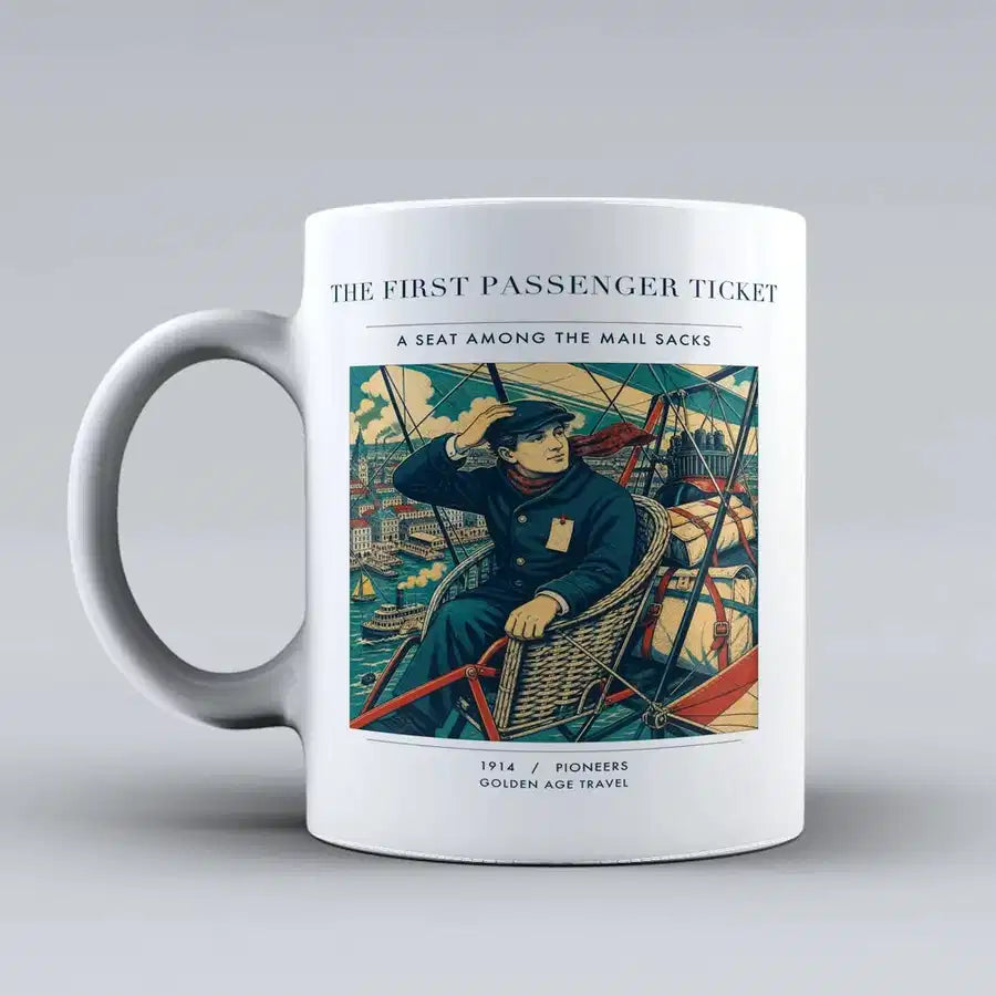 VINTAGE G4321 - The First Passenger Ticket - Ceramic Mug design on white