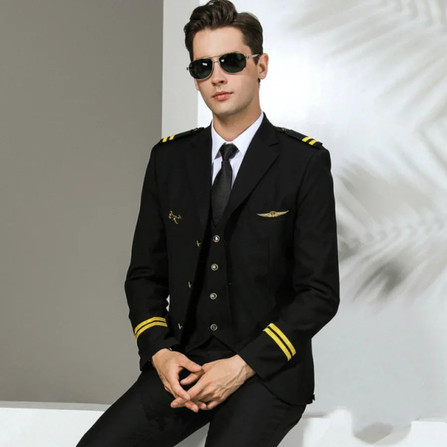 "2 LINES" Student & Airline Pilot Suit Jackets & Coat with Shoulder Epaulettes aviation design on crisp poplin cotton with ep.