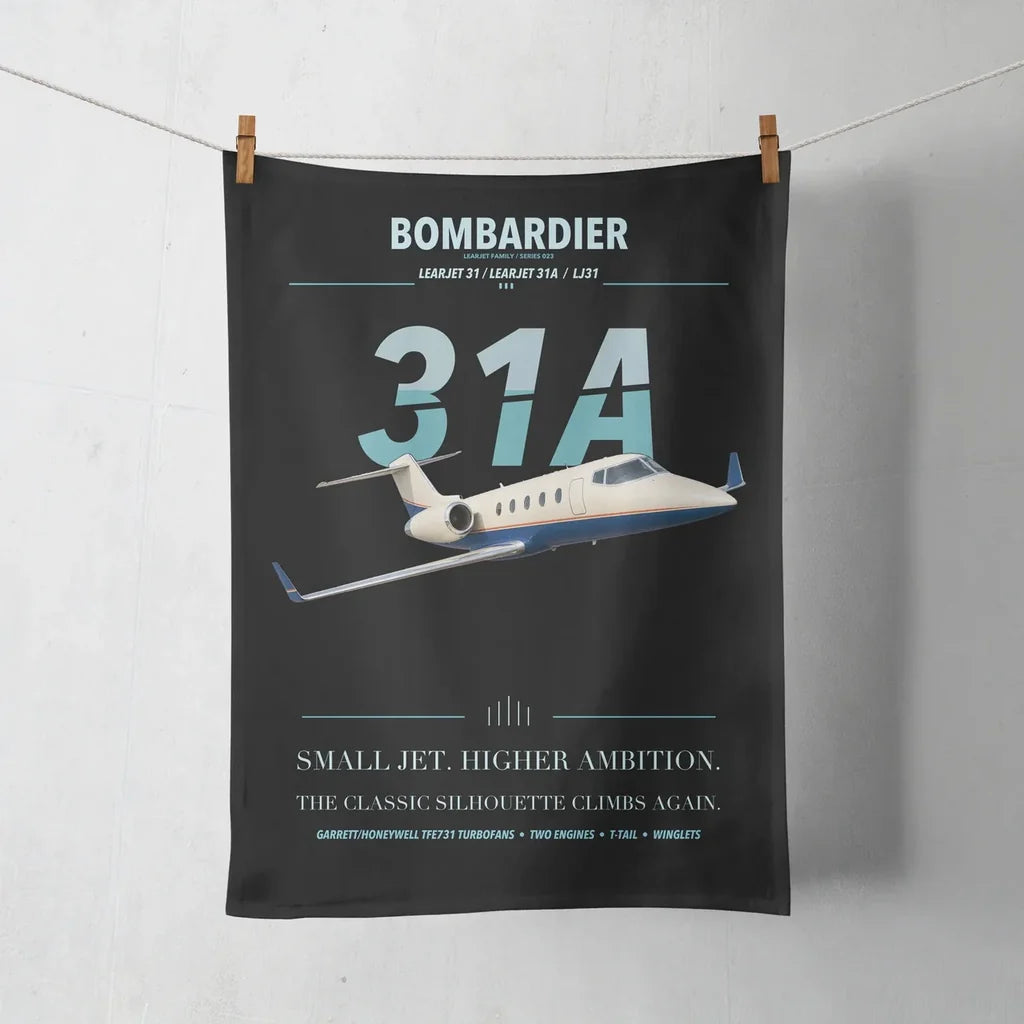 Bombardier Learjet 31A design on black towel