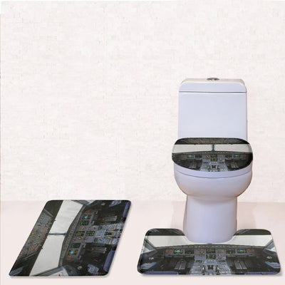 Airbus A320 Cockpit (Wide) Toilet Seat Cover Three-piece aviation print on soft fabric toilet seat cover set.