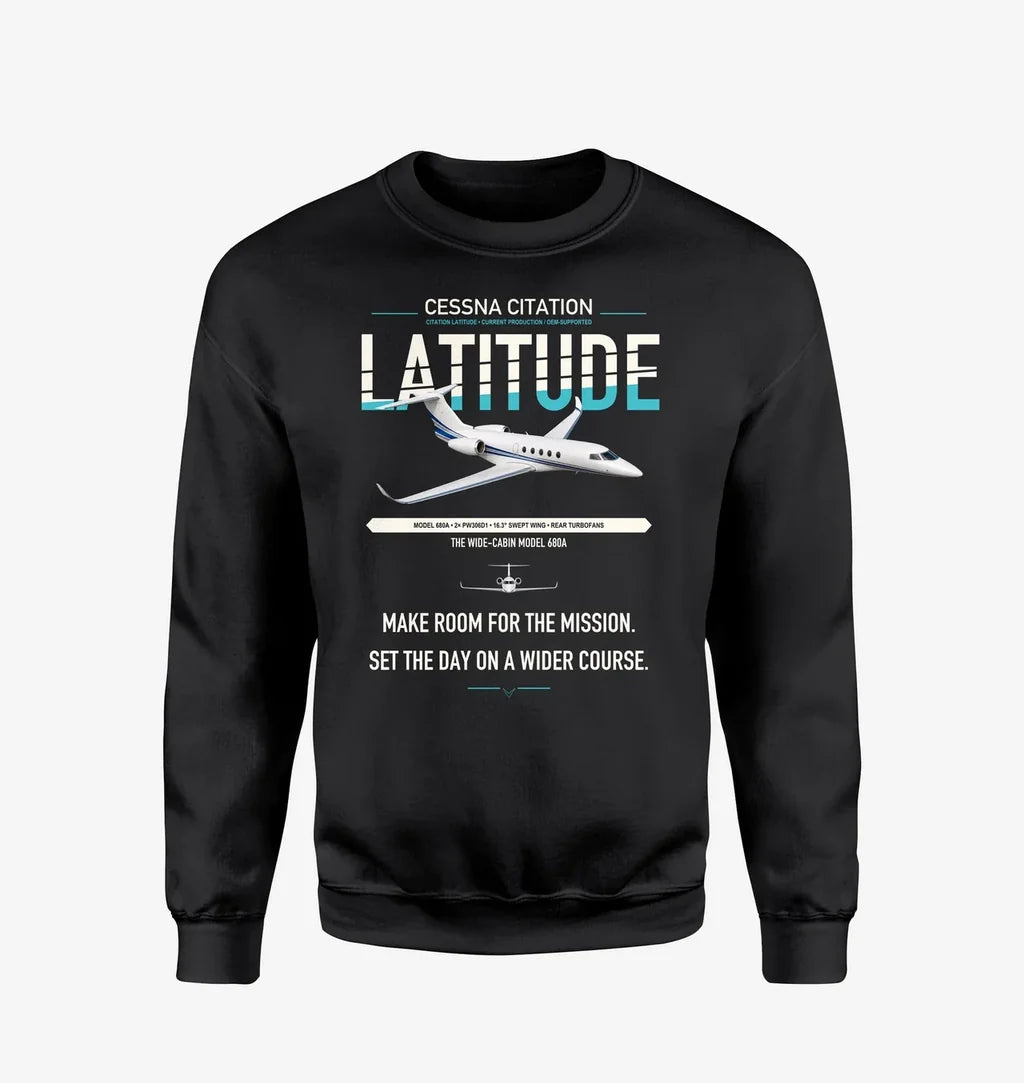 Cessna Citation Latitude design on black sweatshirt