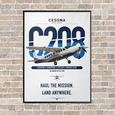 Cessna 208 Caravan vertical canvas print - framed - white background