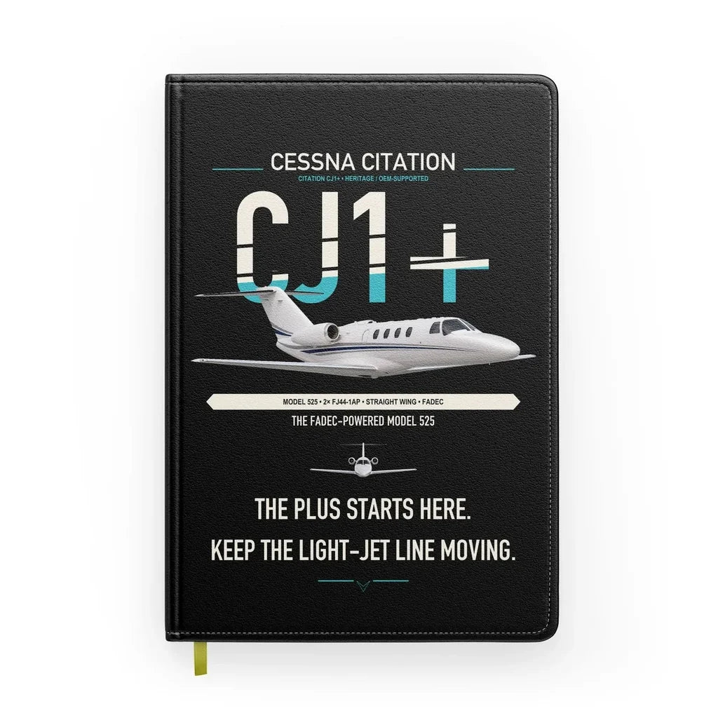 Cessna Citation CJ1+ design on black notebook