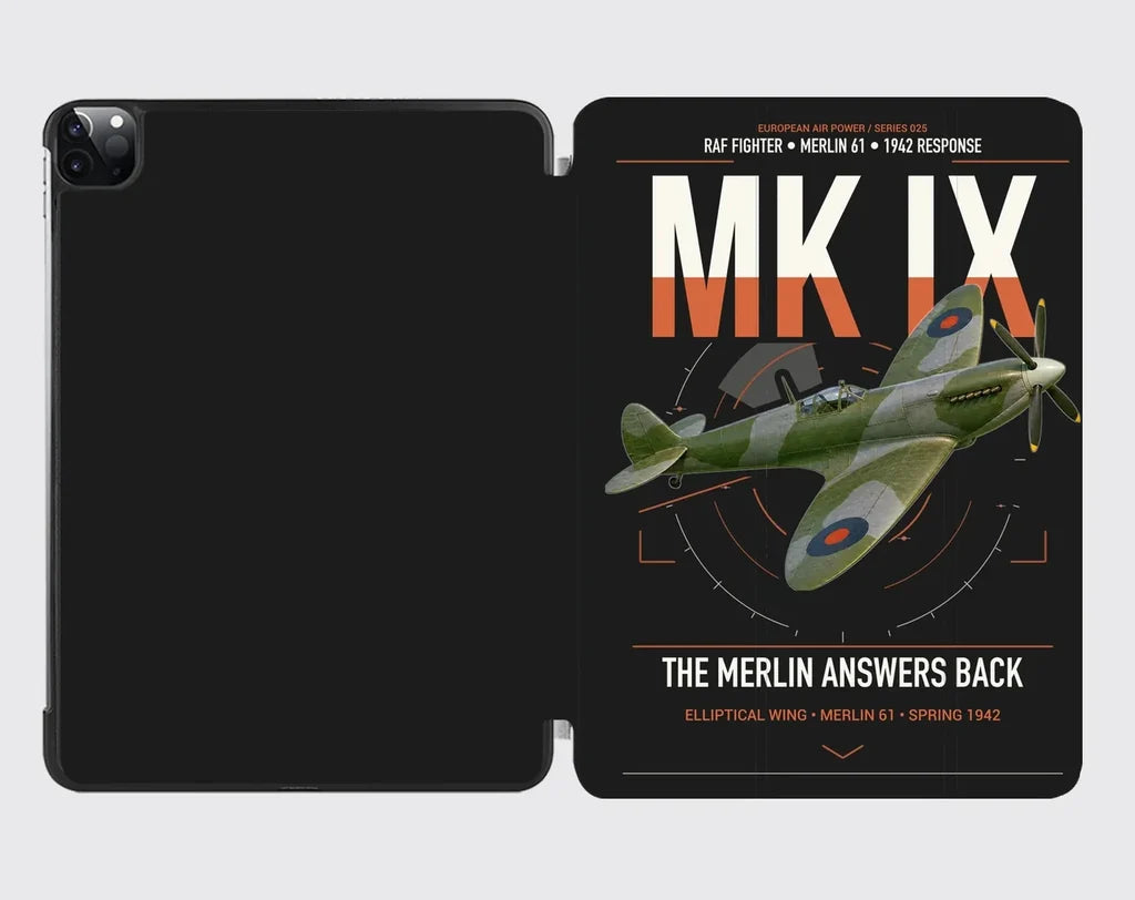 Supermarine Spitfire Mk IX design on black ipad tablet case