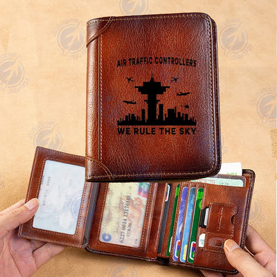 Air Traffic Controllers - We Rule The Sky aviation leather wallet in leather.