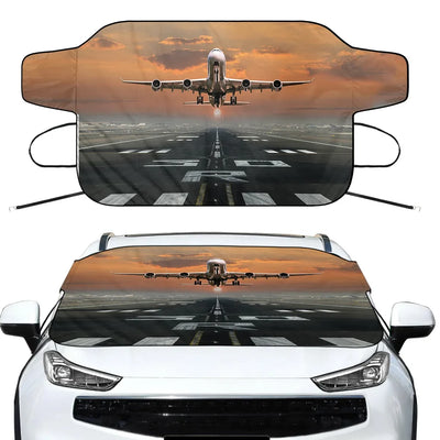 Aircraft Departing from RW30 Car aviation design on car windshield cover.
