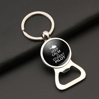 Student Pilot (Helicopter) Bottle Opener aviation design on bottle-opener key chain, durable metal alloy with built-in opener.