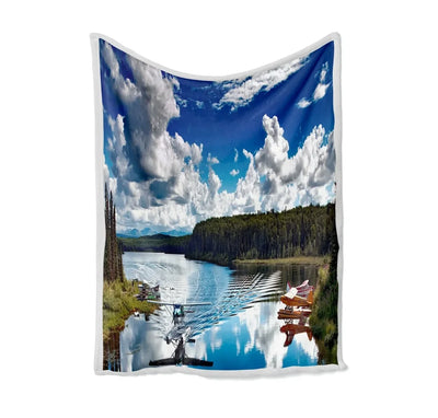 Amazing Scenary & Sea Planes Bed Blankets & aviation print on soft fleece blanket.