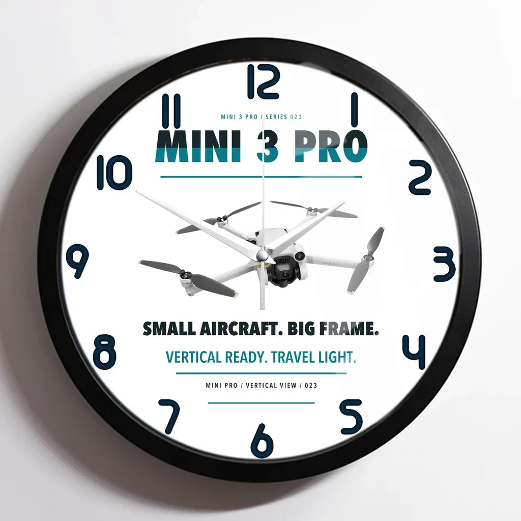 DJI Mini 3 Pro design on white framed wall clock
