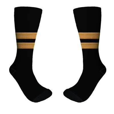Pilot Epaulette (Golden) 2 Lines aviation design on soft cotton blend socks.