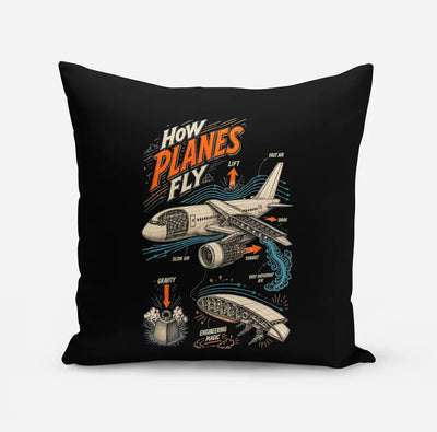 How Planes Fly V2 design on black pillow