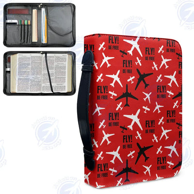 Fly Be Free Red aviation print PU accessories bag, PU faux leather.