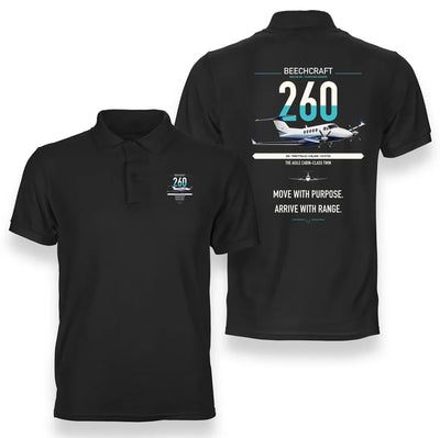 Beechcraft King Air 260 design on black double-side polo t-shirt, double-side print