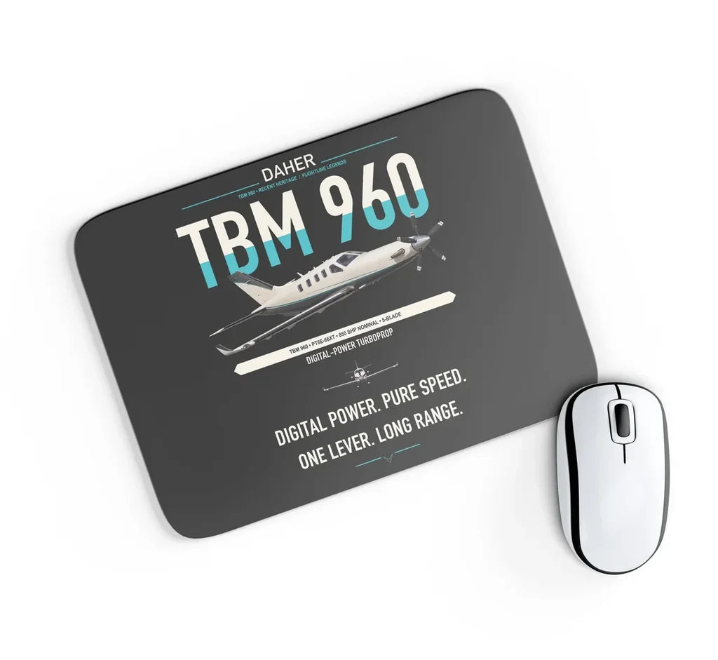 Daher TBM 960 design on black rectangle mouse pad