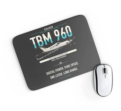 Daher TBM 960 design on black rectangle mouse pad