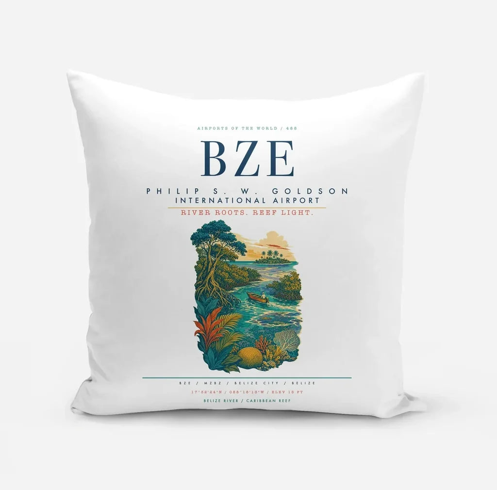Philip S. W. Goldson International Airport (BZE) design on white pillow