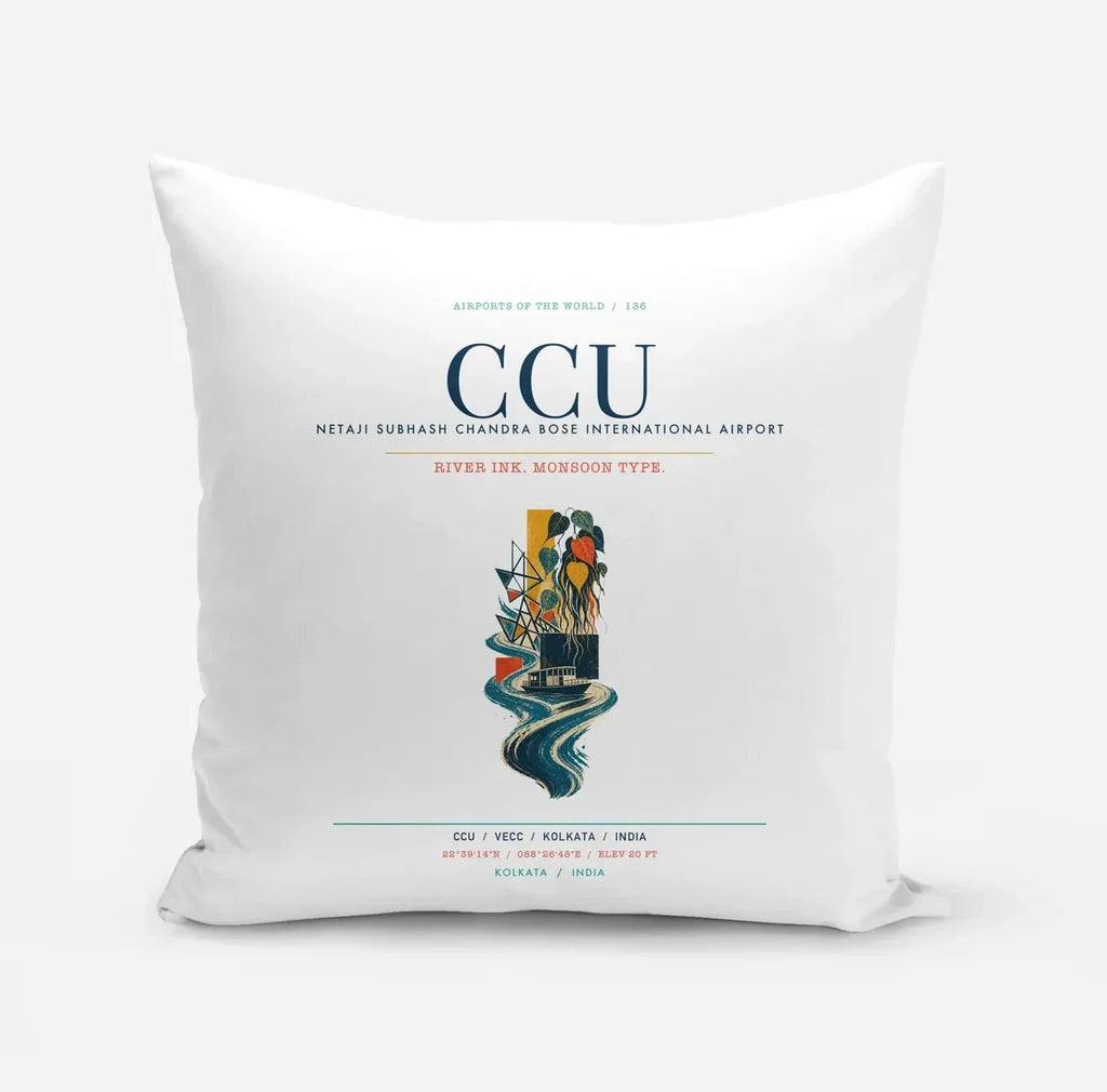 Netaji Subhash Chandra Bose International Airport Kolkata (CCU) design on white pillow