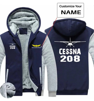Cessna 208 & Plane aviation design printed on soft cotton blend zipped sweatshirt.