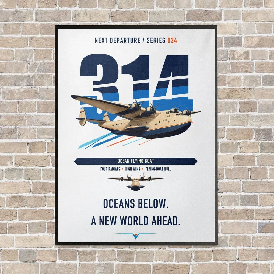 Boeing 314 Clipper vertical canvas print - framed - white background