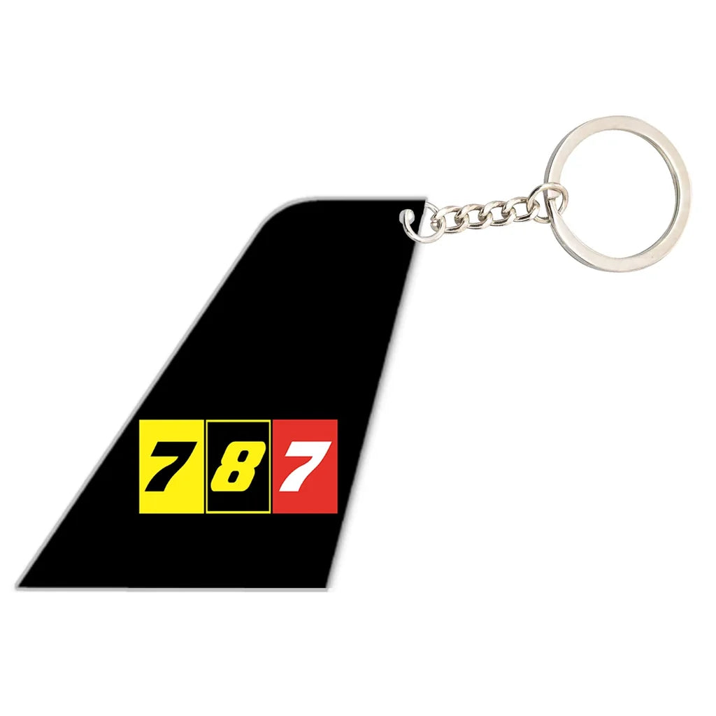 Flat Colourful 787 aviation shaped key chain, durable metal alloy.