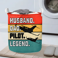 Thumbnail for Husband & Dad & Pilot & Legend aviation design on durable fabric with reinforced handles laundry basket.